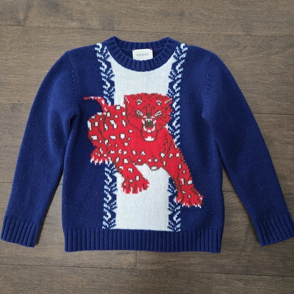 Gucci Boys Kids Tiger Knit Wool Sweater Pullover Size 5
